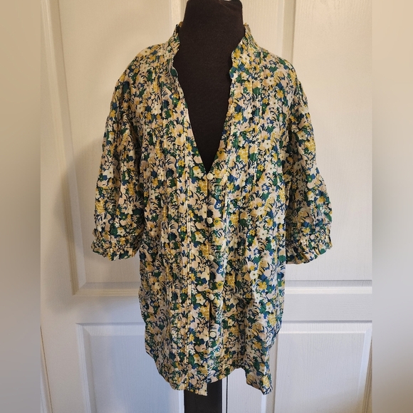 NWT Birds of Paradis by Trovata Short Sleeve Cotton and Silk Blouse Size Large - Picture 3 of 13